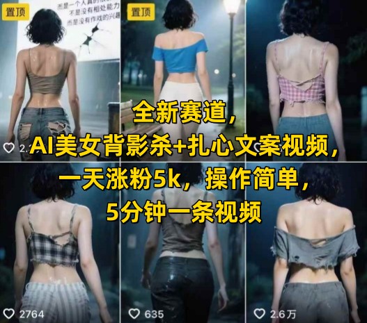 全新赛道，AI美女背影杀+扎心文案视频，一天涨粉5k，操作简单，5分钟一条视频_久创网