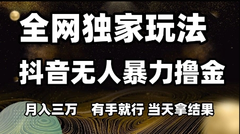 全网独家玩法抖音无人暴力撸金，月入3W，有手就行，当天拿结果【揭秘】_久创网