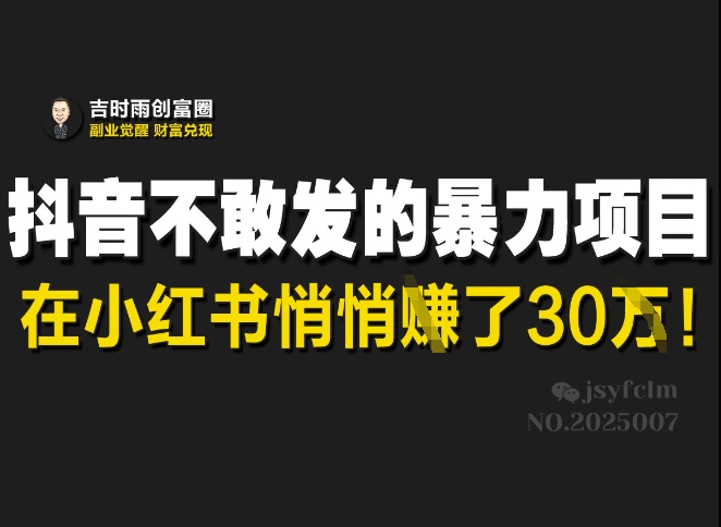 抖音不敢发的暴利项目，在小红书悄悄挣了30W_久创网