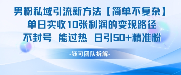 男粉私域引流新方法，单日收10张利润，日引流50+精准粉_久创网