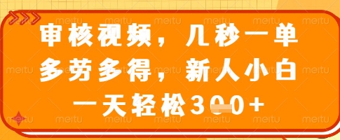 审核视频，几秒一单，多劳多得，新人小白一天轻松3张【揭秘】_久创网