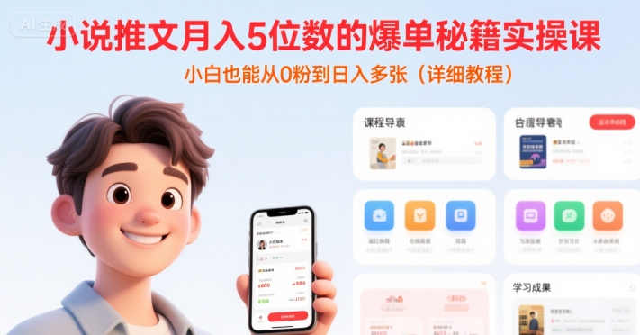 小说推文月入5位数的爆单秘籍实操课，，小白也能从0粉到日入多张(详细教程)_久创网