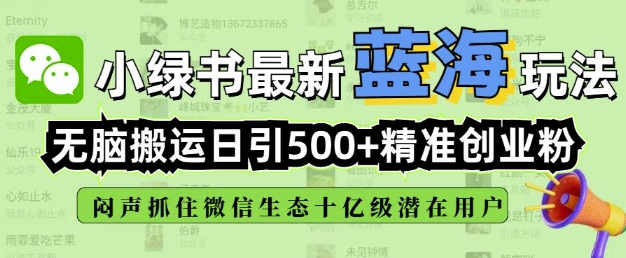小绿书无脑搬运引流，全自动日引500精准创业粉，微信生态内又一个闷声发财的机会_久创网