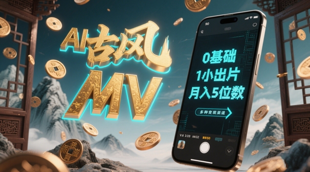 AI一键生成古风音乐MV，0剪辑基础1小时出片，多种变现渠道，一部手机月入5位数_久创网