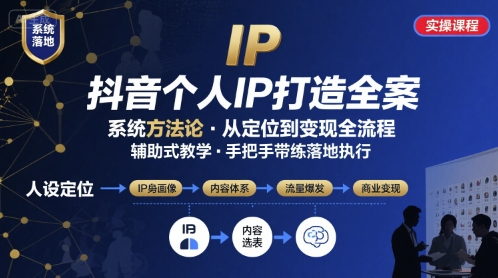抖音个人IP系统落地实操大课，实操课程，辅助落地_久创网