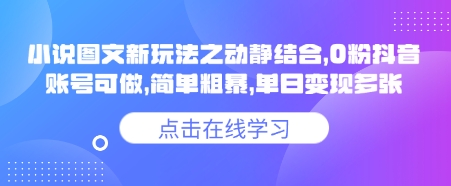 小说推文图文新玩法之动静结合，0粉抖音账号可做，简单粗暴，单日变现多张_久创网