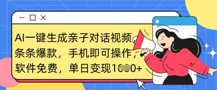 AI一键生成亲子对话视频，条条爆款，一部手机即可操作，单日变现数张_久创网