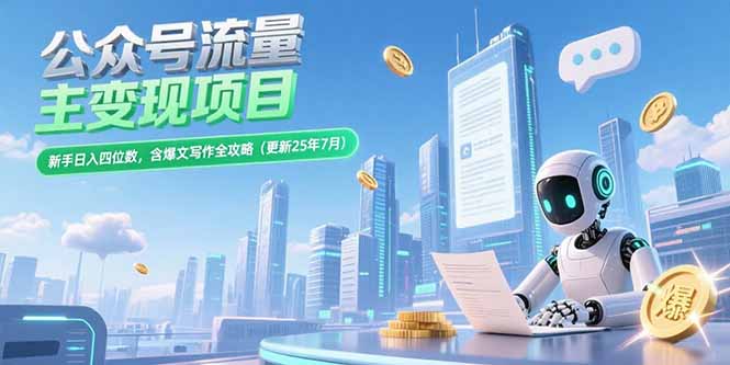 公众号流量主变现项目，新手日入四位数，含爆文写作全攻略(更新25年7月_久创网