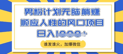 男粉计划无脑躺Z，顺应人性的风口项目，谁发谁火，加爆微信，日入多张【揭秘】_久创网
