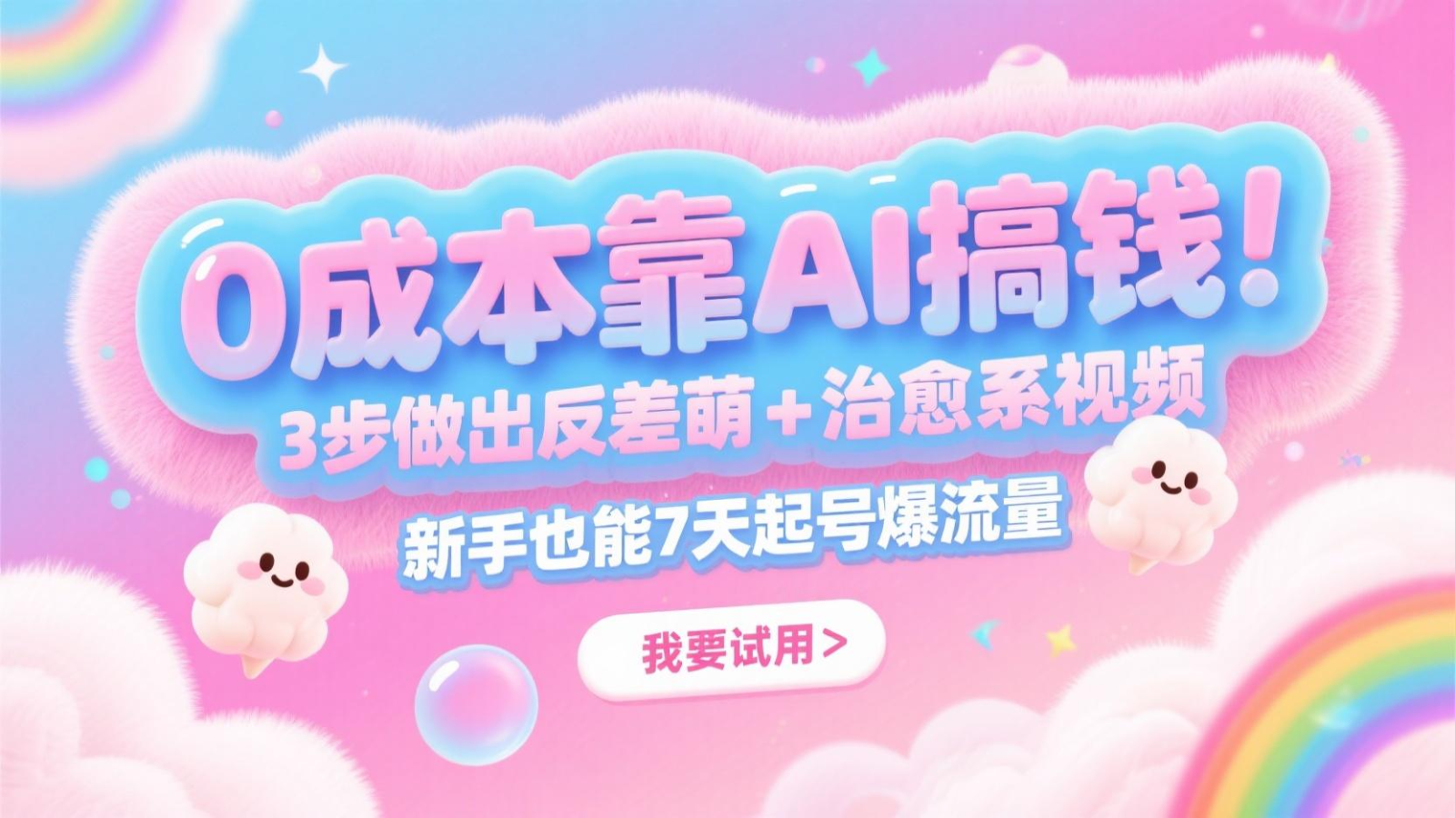 0成本靠AI搞钱！3步做出反差萌+治愈系视频，新手也能7天起号爆流量，月入5位数_久创网