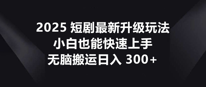 2025短剧最新升级玩法，小白也能快速上手，无脑搬运日入300+_久创网