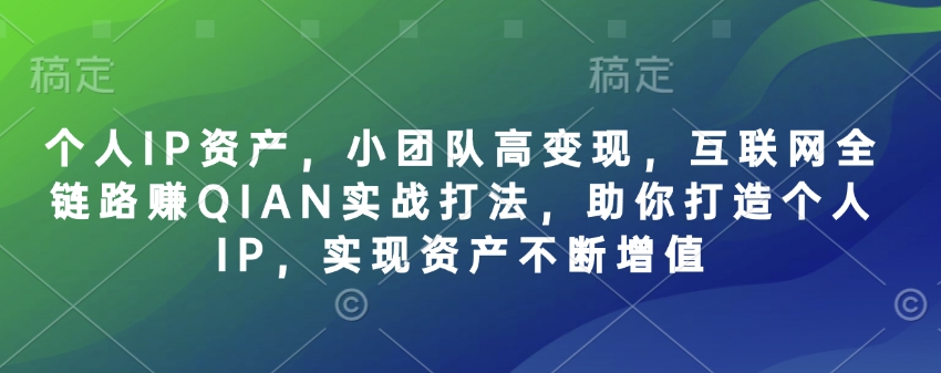 个人IP资产，小团队高变现，互联网全链路赚QIAN实战打法，助你打造个人IP，实现资产不断增值_久创网