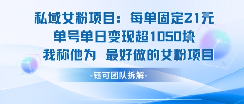 私域女粉项目：每单固定21块，单日变现超1k+，最好做的女粉项目_久创网