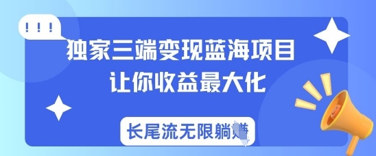 独家三端变现蓝海项目，让你收益最大化，长尾流无限躺挣_久创网