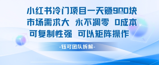 小红书冷门项目一天收益9张，市场需求大，0成本，可复制性强可以矩阵操作_久创网