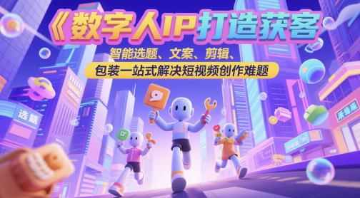 数字人IP打造获客变现实操课，智能选题、文案、剪辑、包装一站式解决短视频创作难题_久创网