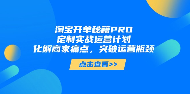 淘宝开单秘籍PRO，定制实战运营计划，化解商家痛点，突破运营瓶颈_久创网