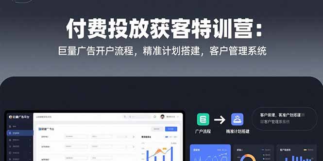 付费投放获客特训营：巨量广告开户流程，精准计划搭建，客户管理系统_久创网