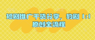 短剧推广干货分享，豹剧 1:1原创全流程_久创网