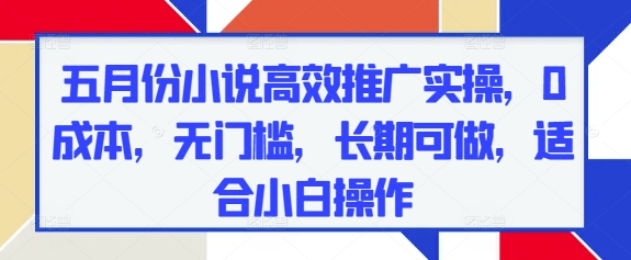 五月份小说高效推广实操，0成本，无门槛，长期可做，适合小白操作_久创网