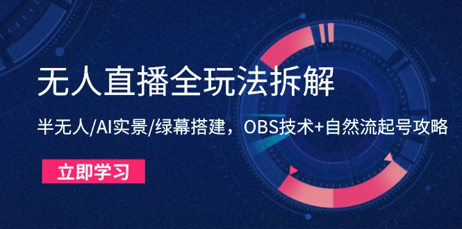 无人直播全玩法拆解：半无人/AI实景/绿幕搭建，OBS技术+自然流起号攻略_久创网
