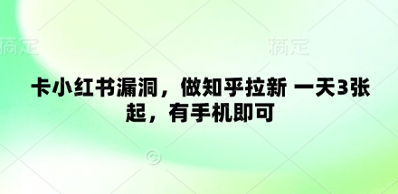 卡小红书漏洞，做知乎拉新 一天3张起，有手机即可_久创网