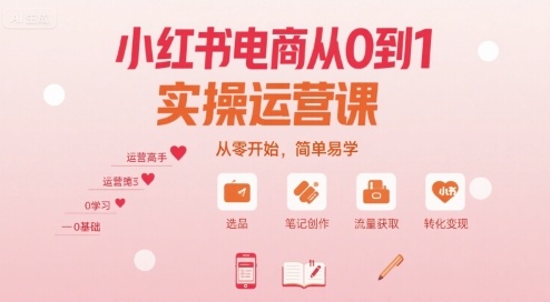 小红书电商从0到1实操运营课，从零开始，简单易学_久创网