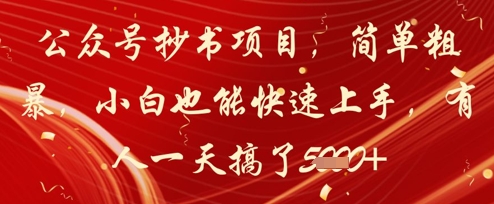 公众号抄书项目，简单粗暴，小白也能快速上手，有人一天搞了1k+_久创网