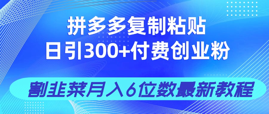 拼多多复制粘贴日引300+付费创业粉，割韭菜月入6位数最新教程！_久创网