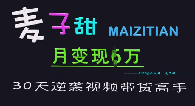 麦子甜30天逆袭视频带货高手，单月变现6W加特训营_久创网