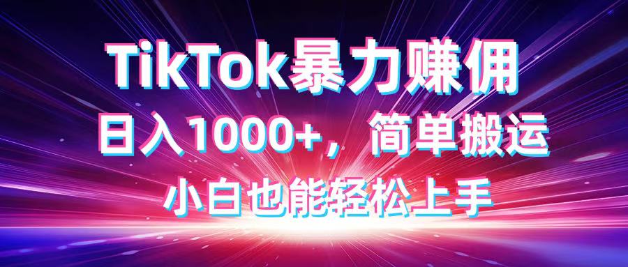 TikTok搬运暴力赚佣，日入1000+，简单搬运，小白也能轻松上手_久创网