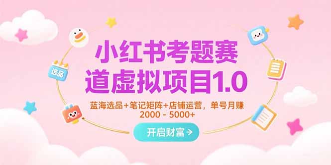 小红书考题赛道虚拟项目1.0，蓝海选品+笔记矩阵+店铺运营，单号月赚5000+_久创网