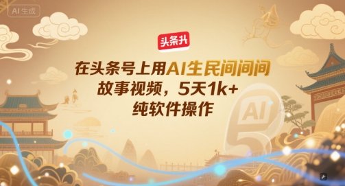 在头条号上用AI生民间故事视频，5天1k+，纯软件操作_久创网