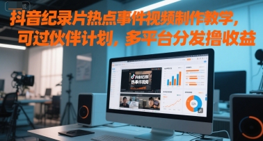 抖音纪录片热点事件视频制作教学，可过伙伴计划，多平台分发撸收益_久创网