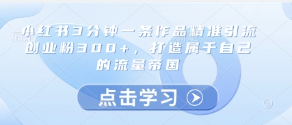 小红书3分钟一条作品精准引流创业粉300+，打造属于自己的流量帝国_久创网