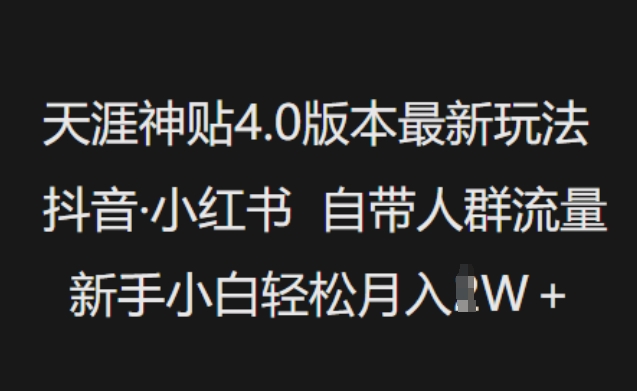 天涯神贴4.0版本最新玩法，抖音·小红书自带人群流量，新手小白轻松月入过W_久创网