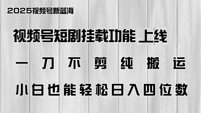 视频号短剧挂载功能上线，一刀不剪纯搬运，小白也能轻松日入四位数_久创网