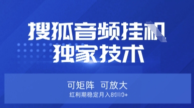 【搜狐音频挂G】独家技术，可矩阵可放大，红利期稳定月入8k【揭秘】_久创网
