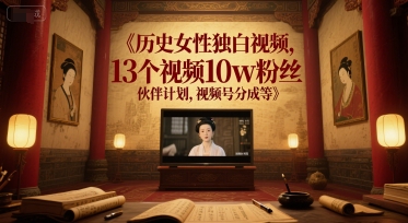 历史女性独白视频，13个视频10w粉丝，伙伴计划，视频号分成等_久创网
