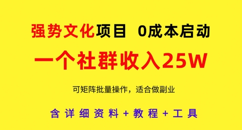强势文化项目，一个社群收入25个W，0成本启动，可矩阵批量操作，原创详细实操教程_久创网