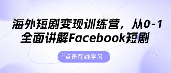 海外短剧变现训练营，从0-1全面讲解Facebook短剧_久创网