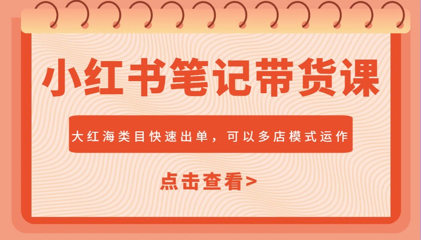 小红书笔记带货课，大红海类目快速出单，市场大，可以多店模式运作(更新)_久创网