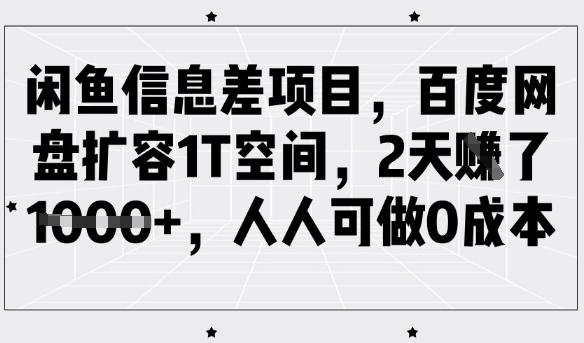 闲鱼信息差项目，百度网盘扩容1T空间，2天收益1k+，人人可做0成本_久创网