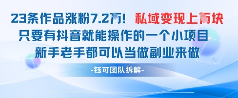 抖音私域项目23条作品涨粉7.2W，私域变现1W_久创网
