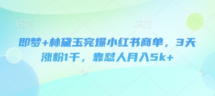 即梦+林黛玉完爆小红书商单，3天涨粉1千，靠怼人月入5k+_久创网