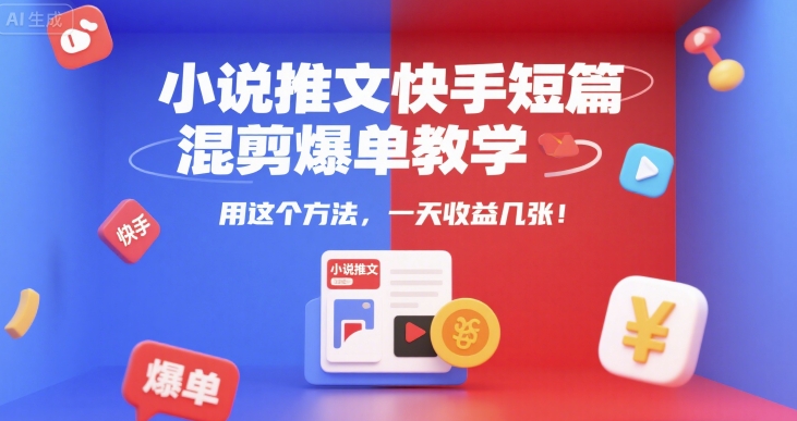 小说推文快手短篇混剪爆单教学，用这个方法，一天收益几张_久创网