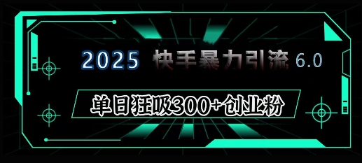 2025年快手6.0保姆级教程震撼来袭，单日狂吸300+精准创业粉_久创网