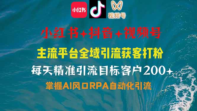 小红书、抖音、视频号全域多平台引流获客，日引目标客户200+，RPA自动..._久创网
