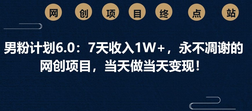 男粉计划6.0：7天收入1W+，永不凋谢的网创项目，当天做当天变现！_久创网