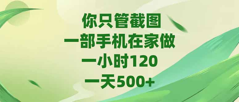 你只管截图，一部手机在家做，一小时120，-天500+_久创网